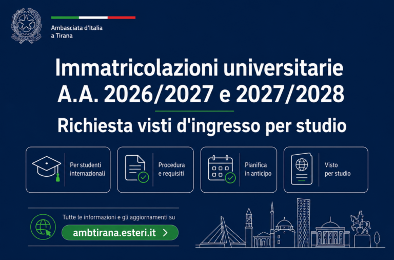 Shkoni ne faqe https://ambtirana.esteri.it/it/news/dall_ambasciata/2026/06/immatricolazioni-universitarie-a-a-2026-2027-e-2027-2028-e-richiesta-visti-dingresso-per-studio/